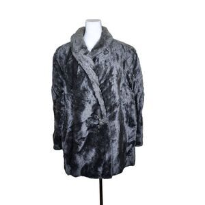 Vintage 60s Faux Fur Coat Womens Size 2XL Dark Gray Mod Mob Wife